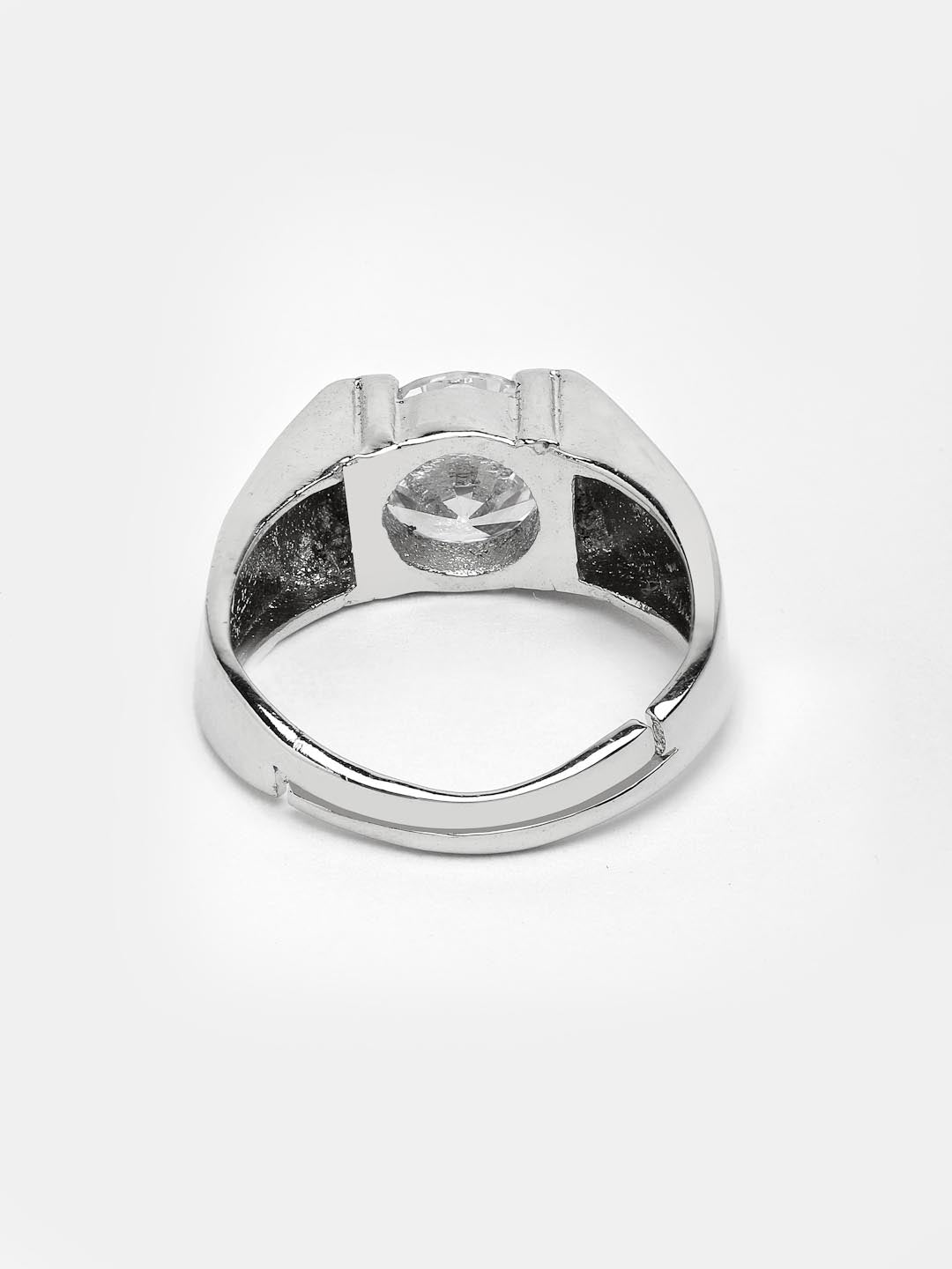 Silver-Plated AD Stone Solitaire Adjustable Couple Finger Rings