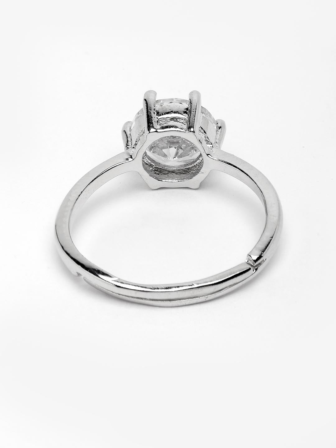 Silver-Plated AD Stone Solitaire Adjustable Couple Finger Rings