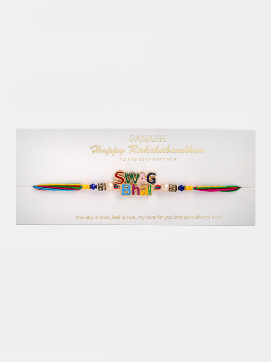 Multicoloured SWAG BHAI Handcrafted Rakhi with Avengers Mug