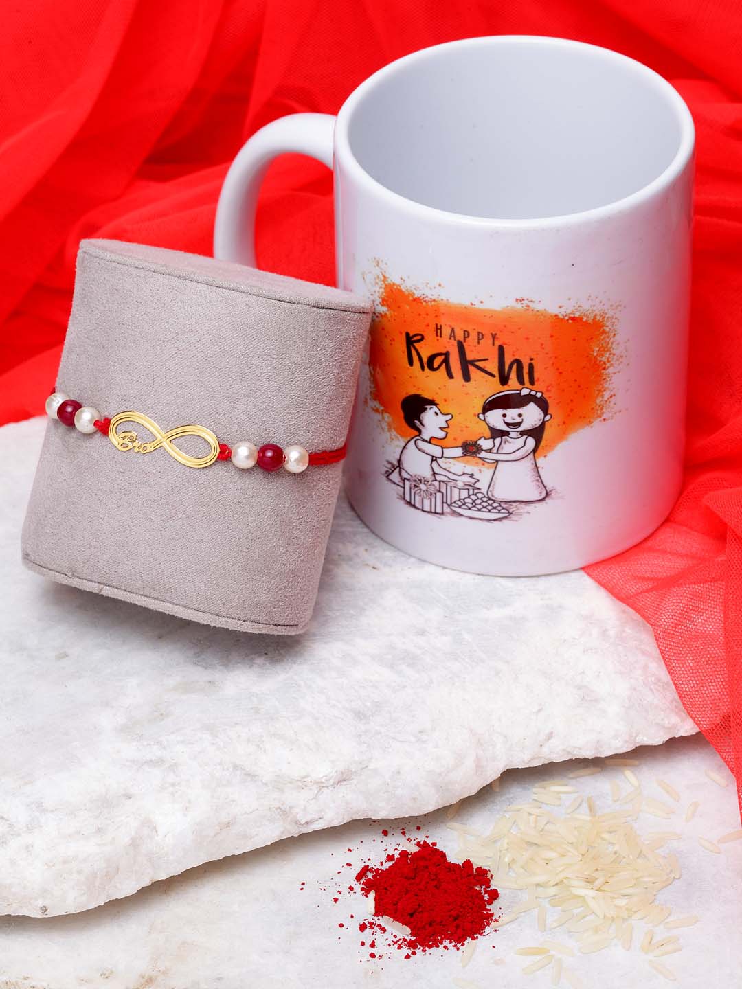 Men Gold-Plated & Red Brass Handcrafted BRO Rakhi Gift Set