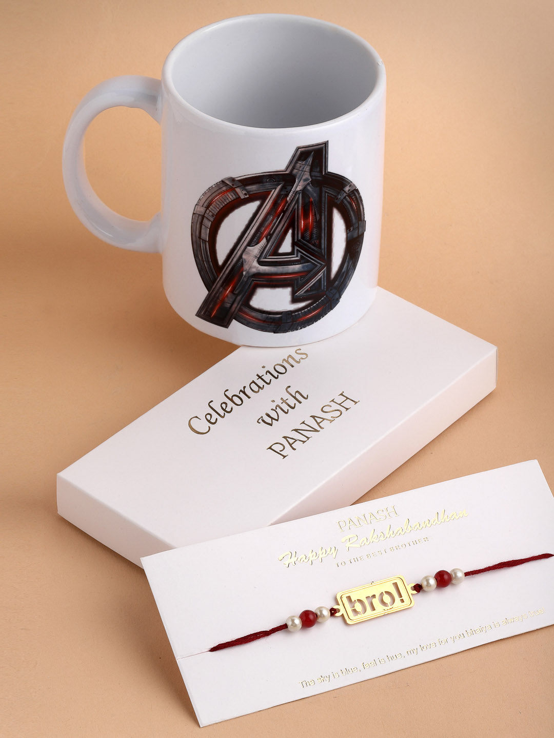 Men Gold-Toned Bro Rakhi with Mug