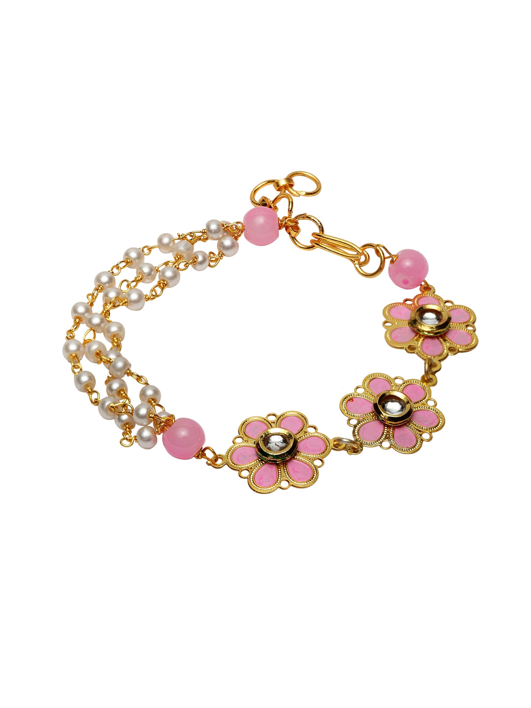 Men Pink Gold-Plated Handcrafted Floral Rakhi Lumba Bracelet