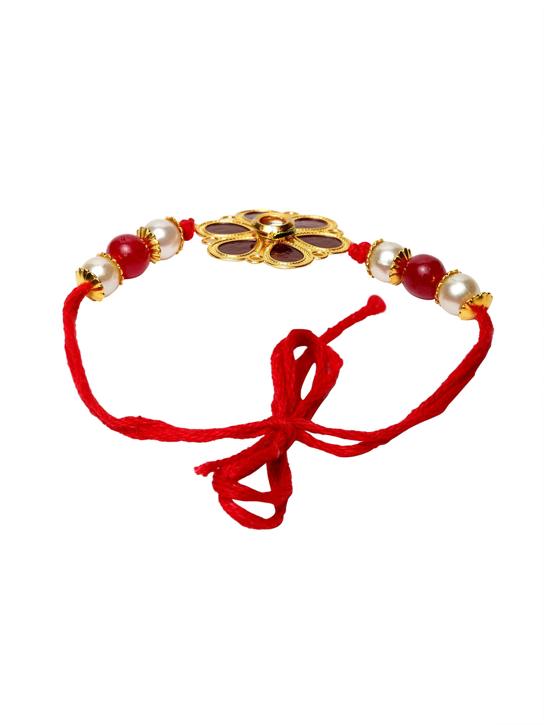 Gold-Plated & Maroon Brass Handcrafted Bhaiya Bhabhi Rakhi Gift Set