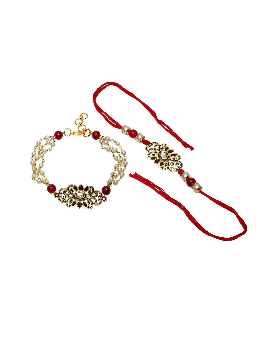 Gold-Plated Maroon Brass Handcrafted Bhaiya Bhabhi Rakhi Gift Set