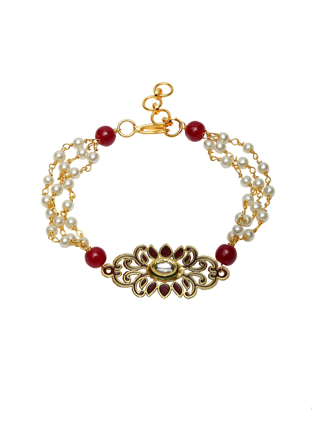 Gold-Plated Maroon Brass Handcrafted Bhaiya Bhabhi Rakhi Gift Set