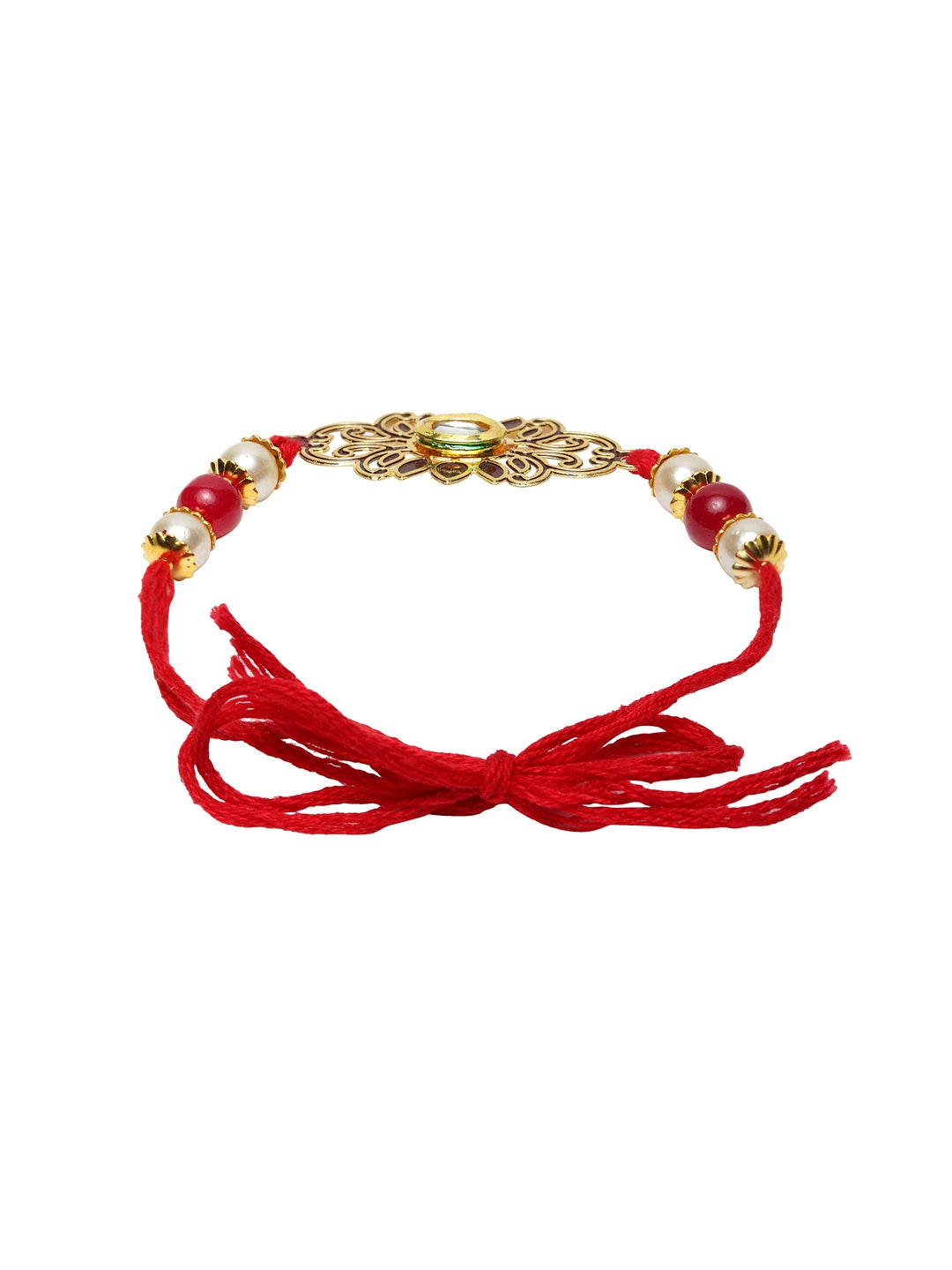 Gold-Plated Maroon Brass Handcrafted Bhaiya Bhabhi Rakhi Gift Set