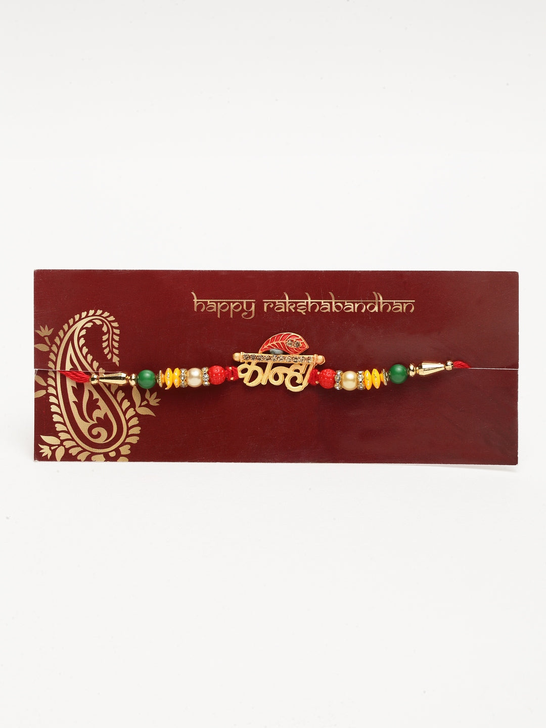 Set Of 2 Gold-Toned & Blue Shri Krishna Designer Rakhi