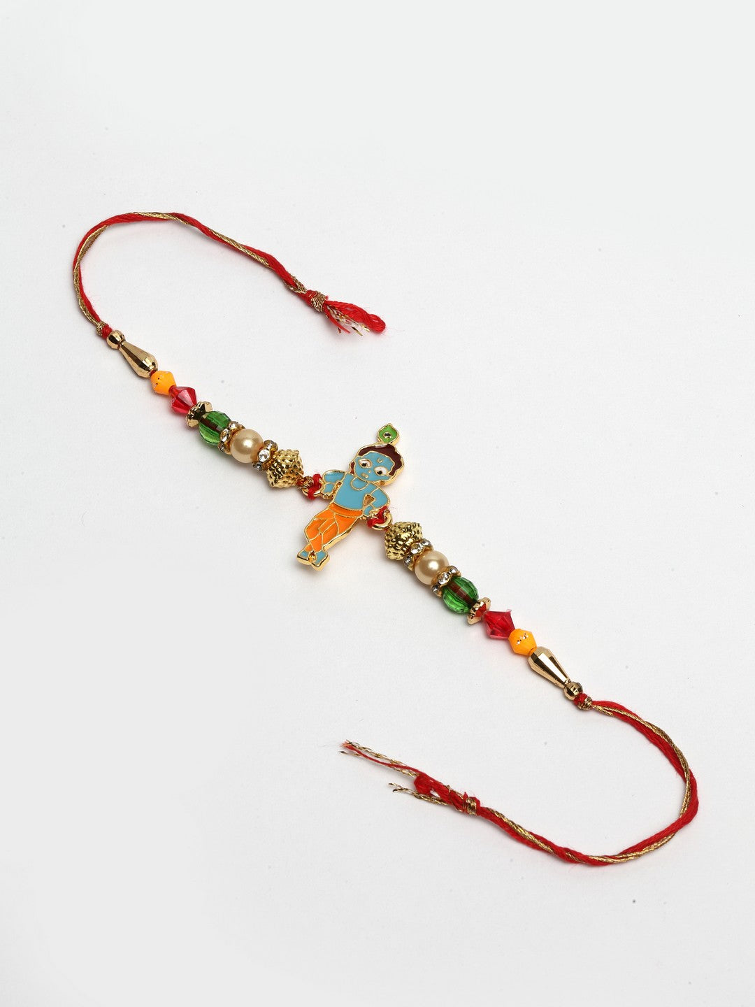 Set Of 2 Gold-Toned & Blue Shri Krishna Designer Rakhi