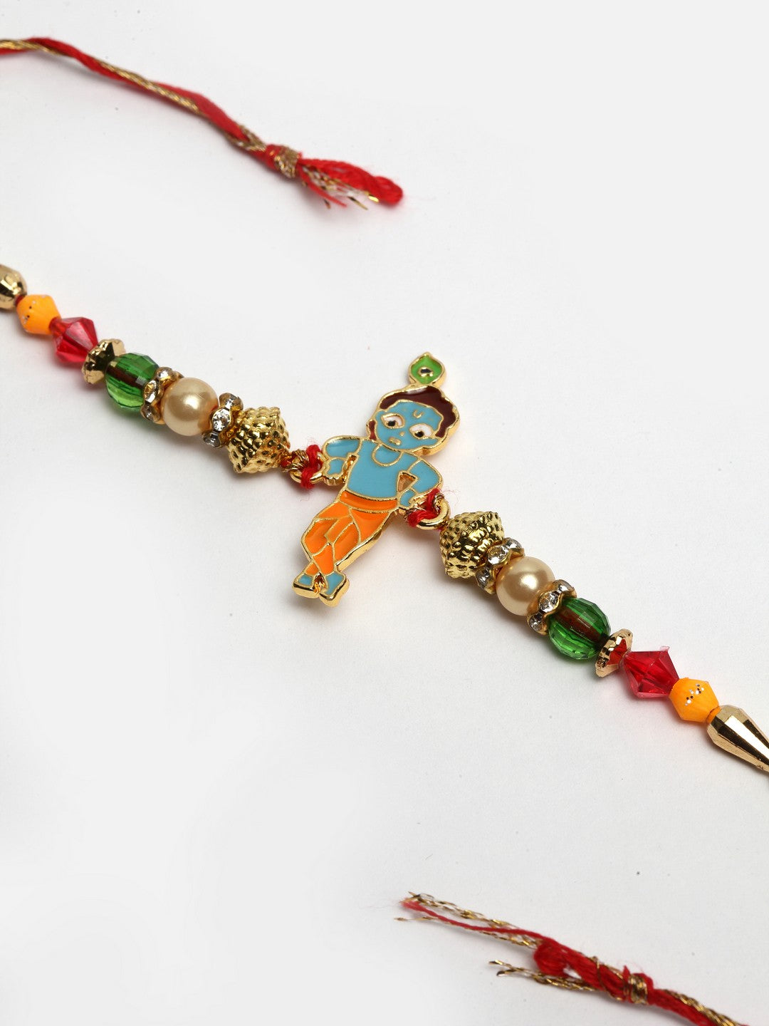 Set Of 2 Gold-Toned & Blue Shri Krishna Designer Rakhi