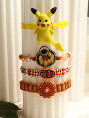 Set Of 4 Pikachu & Floral Fancy Rakhis