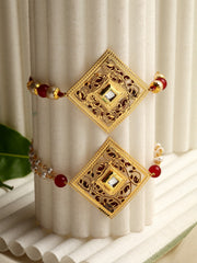 Set of 2 Gold-Plated Handcrafted Kundan Lumba & Rakhi