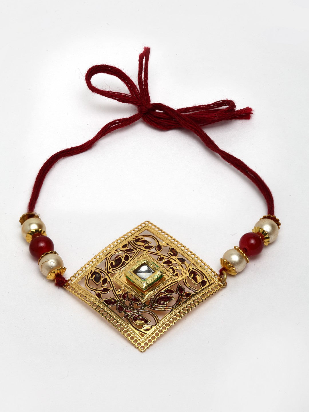 Set of 2 Gold-Plated Handcrafted Kundan Lumba & Rakhi