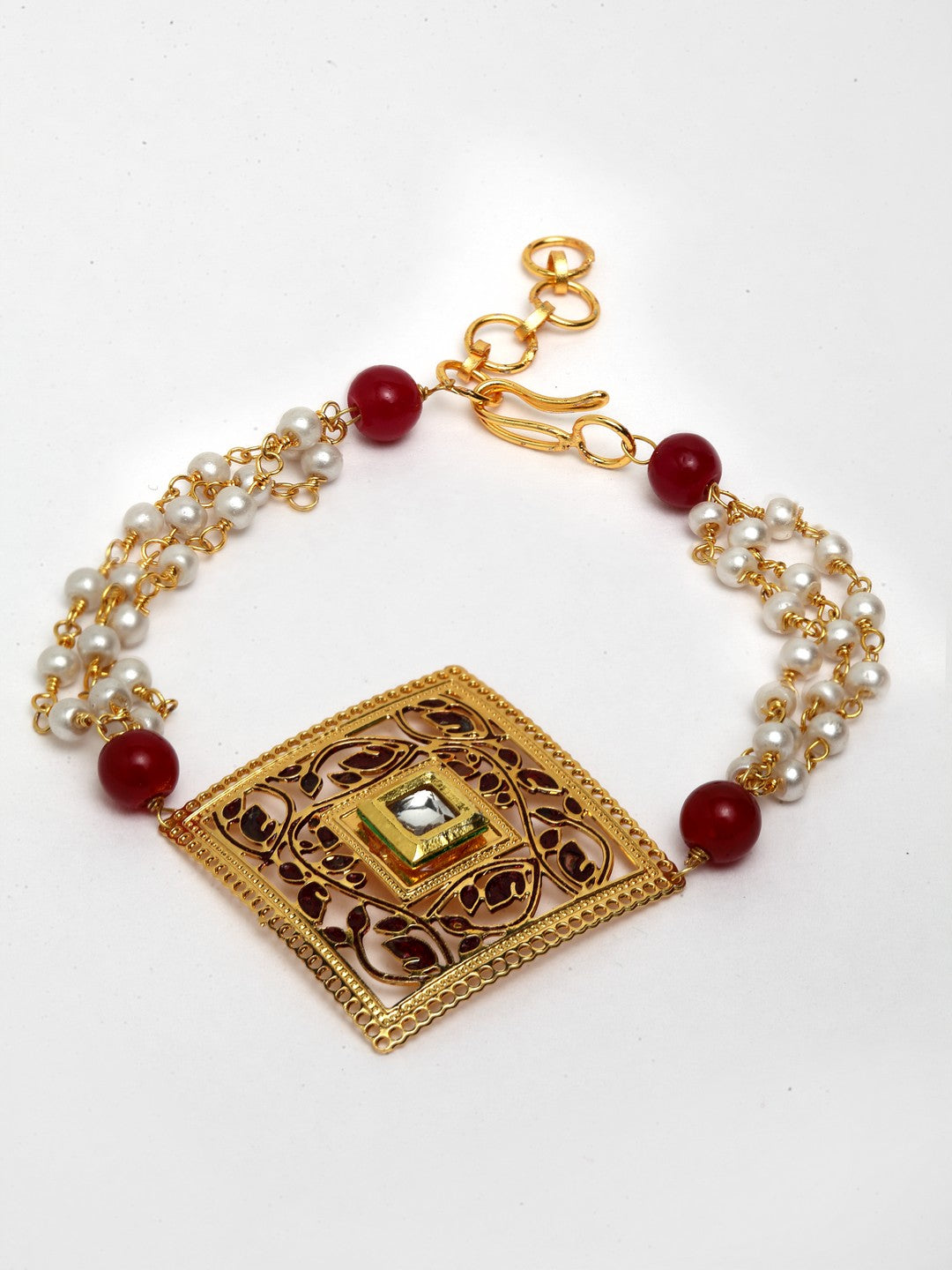 Set of 2 Gold-Plated Handcrafted Kundan Lumba & Rakhi