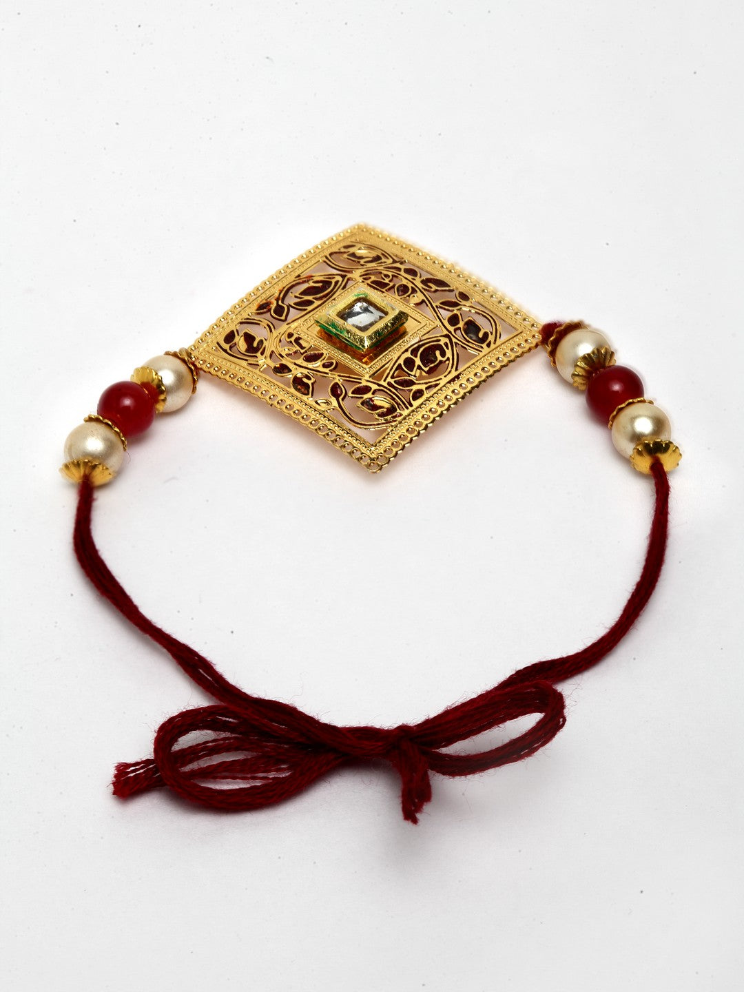 Set of 2 Gold-Plated Handcrafted Kundan Lumba & Rakhi