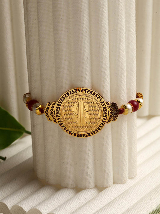 Gold-Plated Dollar Shaped Rakhi With Mug