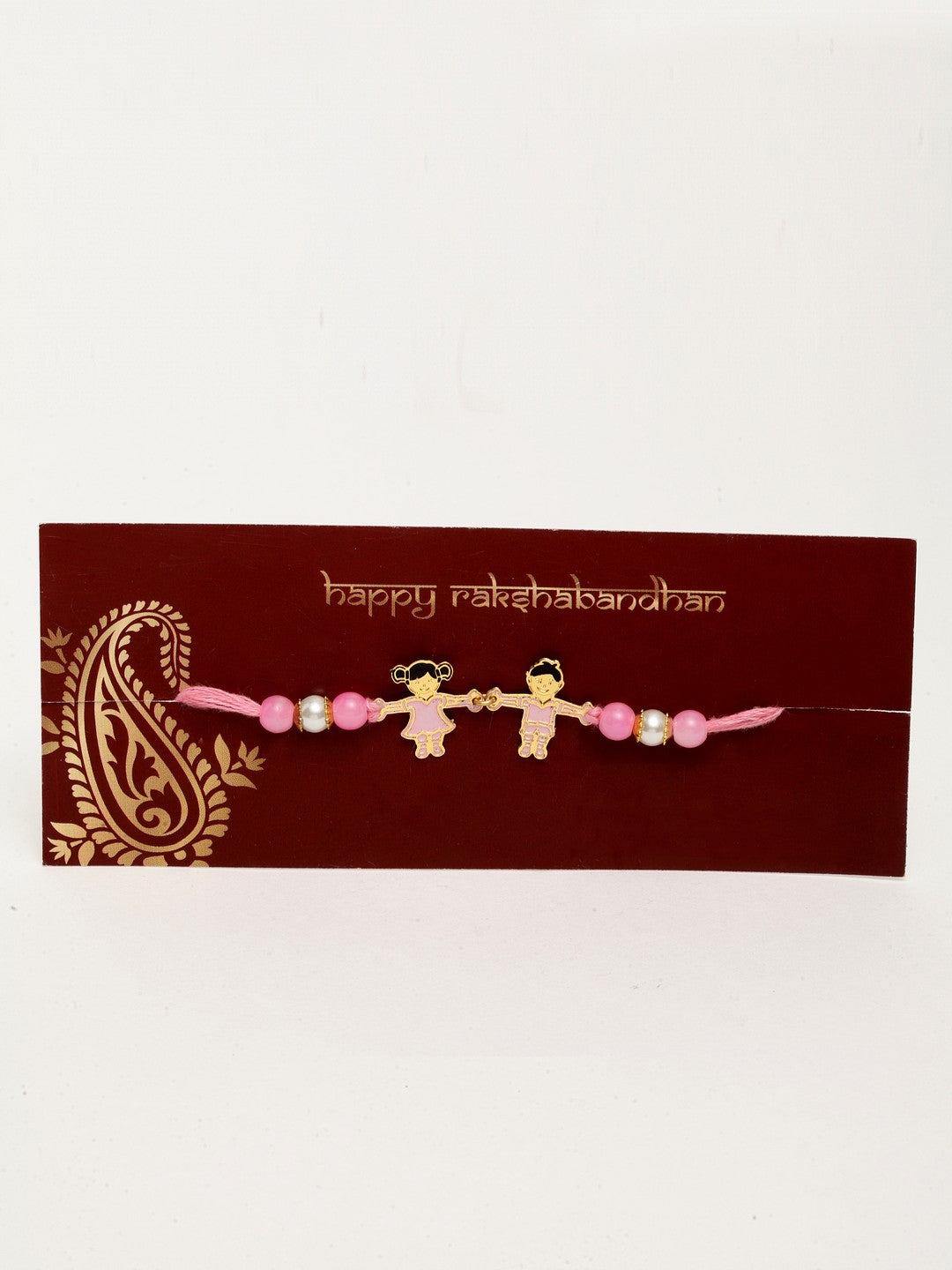 Set of 2 Gold-Toned & Pink Rakhi With Happy Rakhi Mug