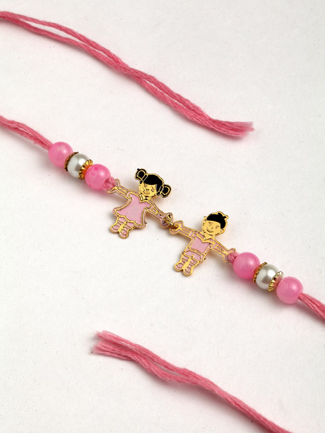 Set of 2 Gold-Toned & Pink Rakhi With Happy Rakhi Mug