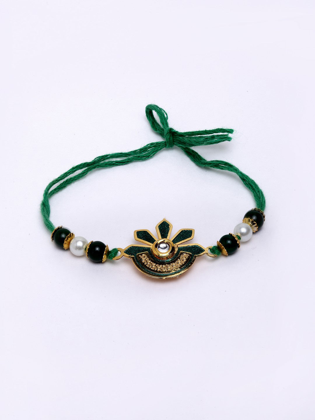 Set of 4 Gold-Plated & Green Lumba & Rakhi Set With Bhaiya Bhabhi Mugs