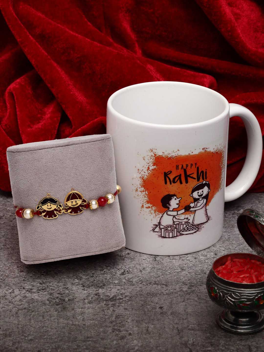 Gold-Plated & Red Rakhi With Mug