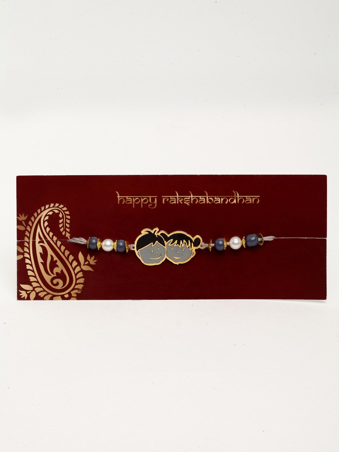 Boys Gold-Toned & Grey Handcrafted Rakhi With Mug & Roli Chawal Gift Set