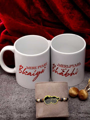 Gold-Toned Handcrafted Rakhi With Bhaiya Bhabhi Mugs