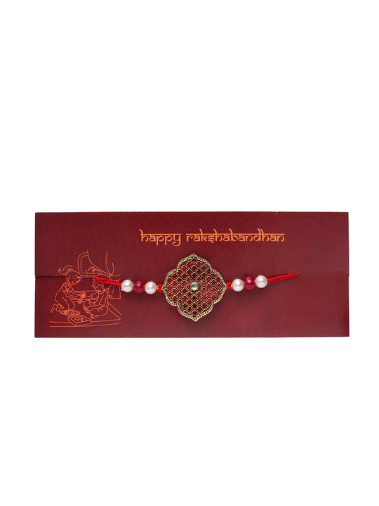 Men Gold-Plated Handcrafted Rakhi With Mug & Roli Chawal
