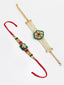 Set of 2 Gold Coloured, Green & White Bhaiya Bhabhi Embellished Rakhi With Gift Stand