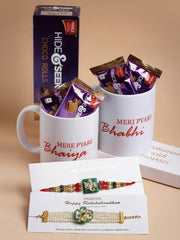 Set of 2 Embellished Rakhi With Bhaiya Bhabhi Mugs