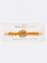 Gold-Plated Yellow Pearls BRO Rakhi With Gift Stand