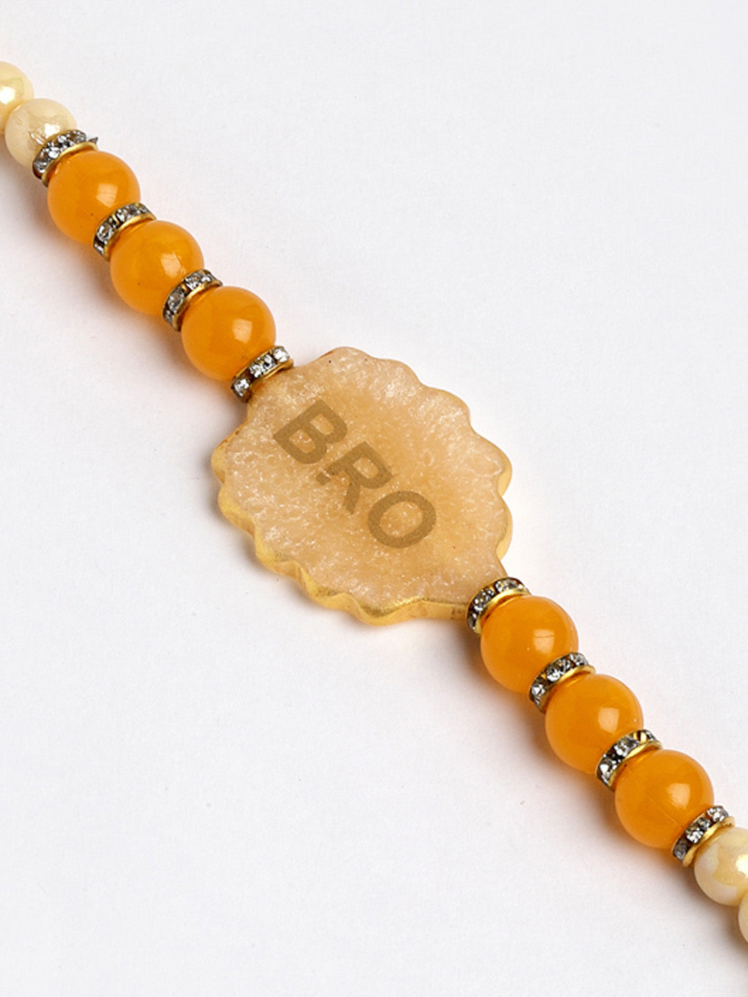 Gold-Plated Yellow Pearls BRO Rakhi With Gift Stand