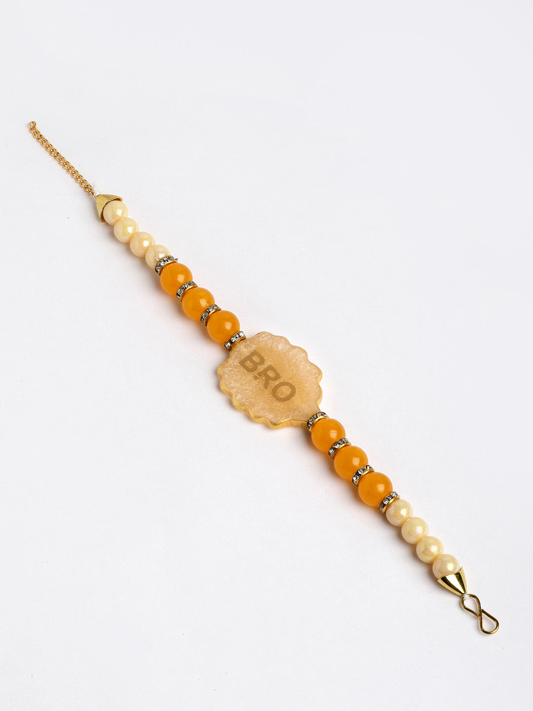 Gold-Plated Yellow Pearls BRO Rakhi With Gift Stand