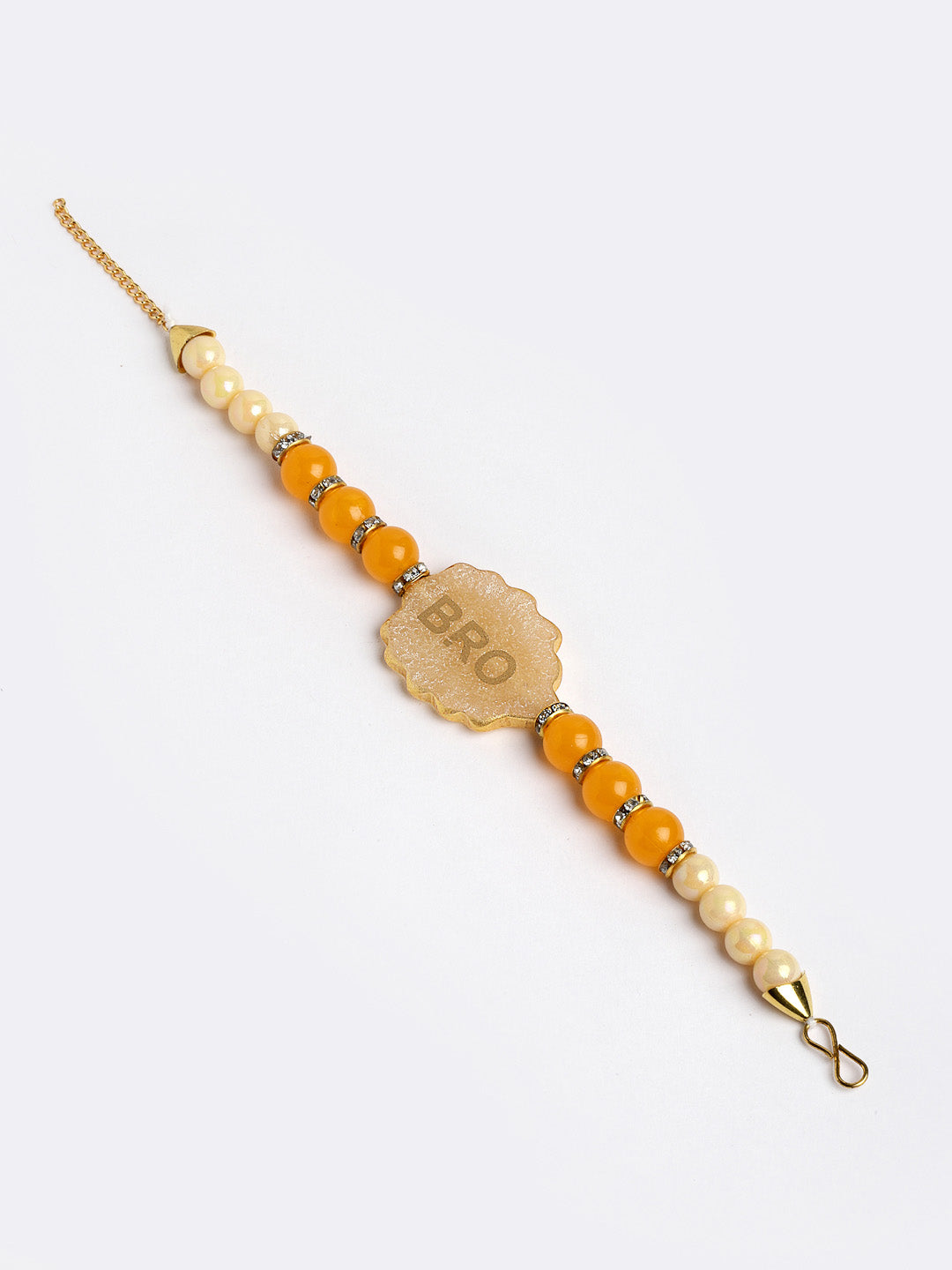 Gold-Plated Yellow Pearls Rakhi With Printed Mug