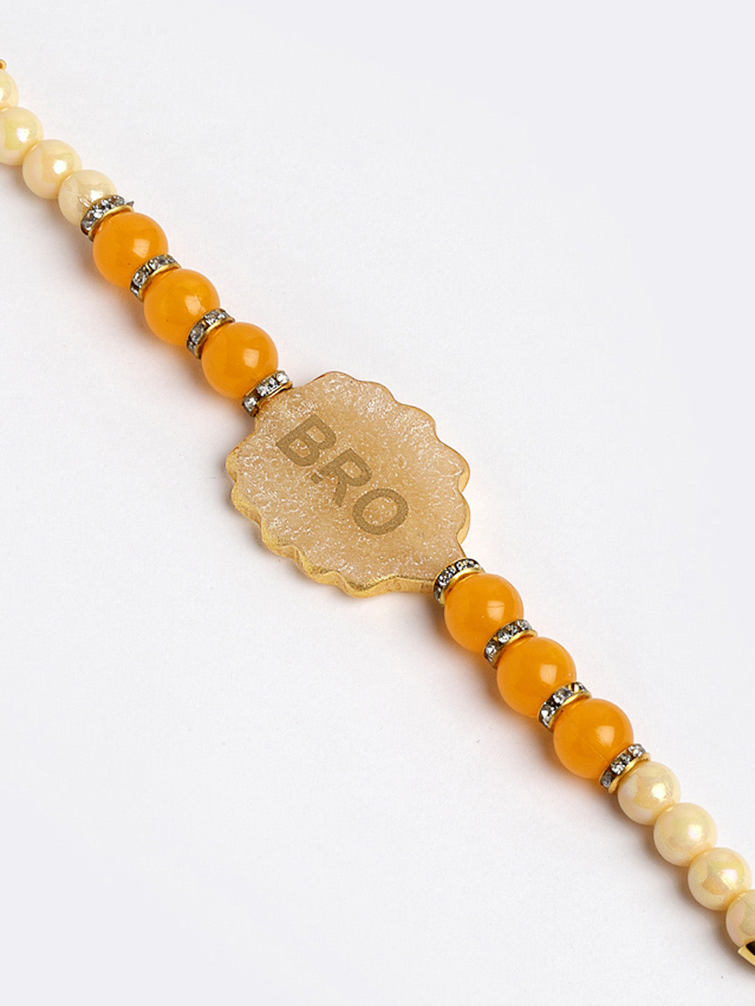 Gold-Plated Yellow Pearls Rakhi With Printed Mug