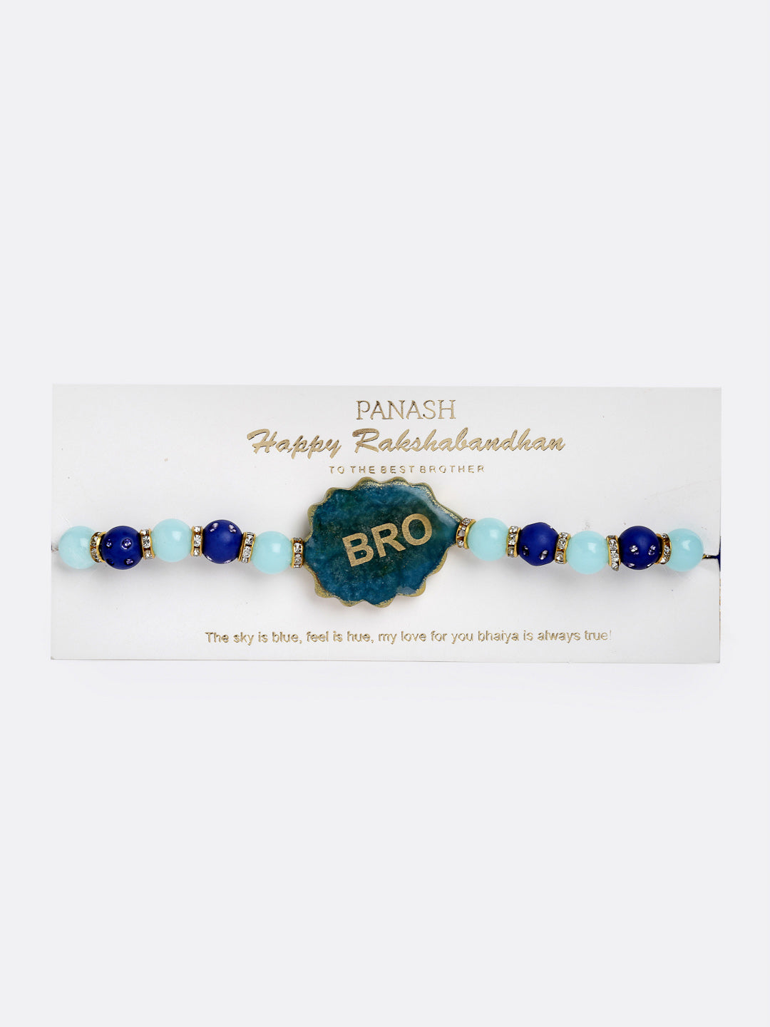 Men Gold-Plated Blue Pearl Beaded Bro Desisgnd Rakhi