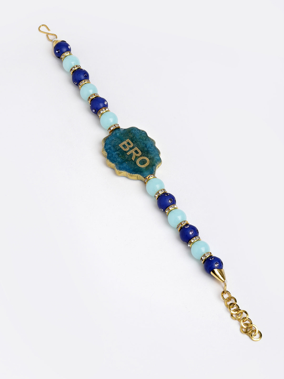 Men Gold-Plated Blue Pearl Beaded Bro Desisgnd Rakhi