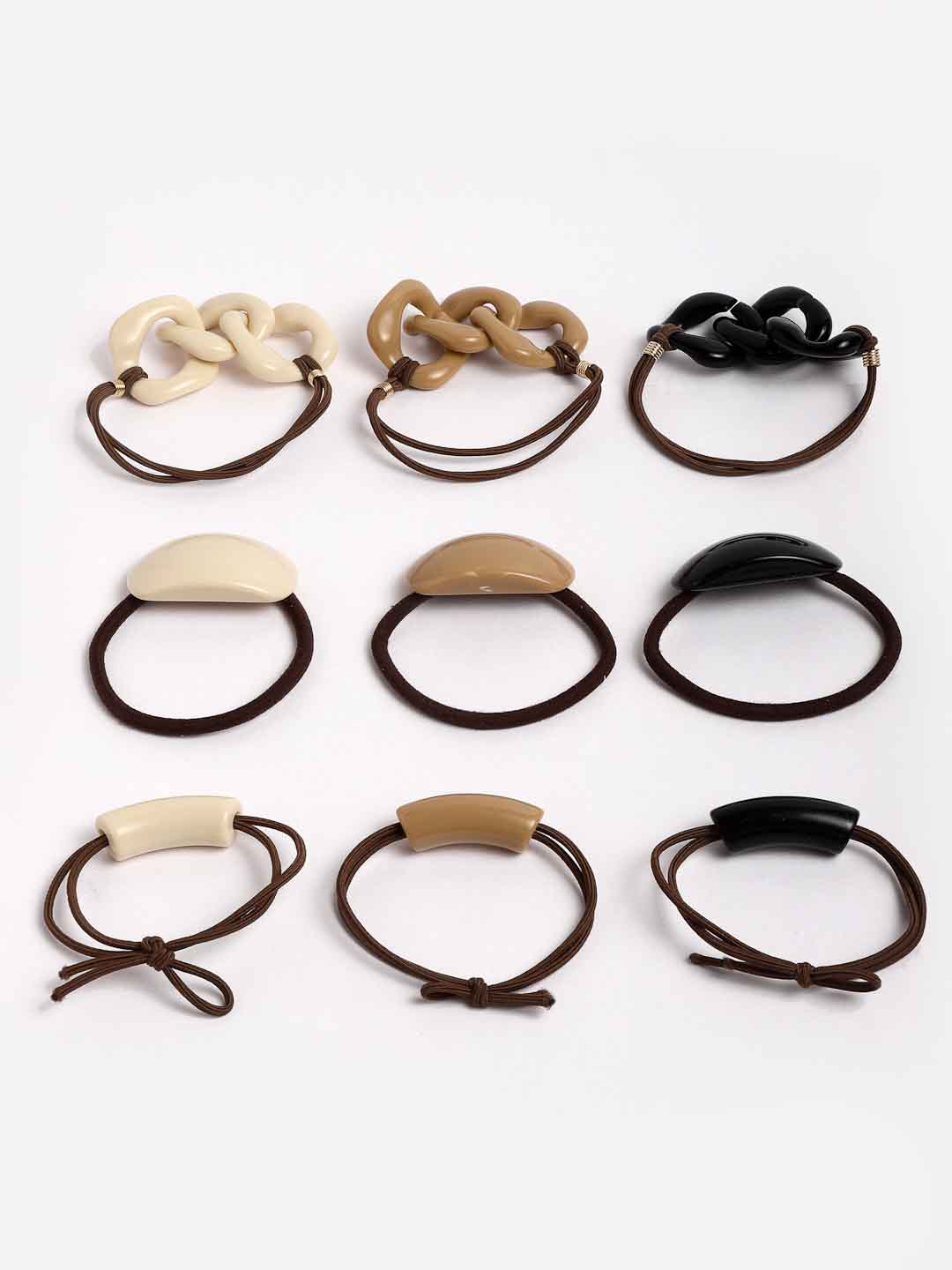 Women Set of 9 Embellished Ponytail Holders