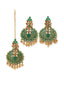 Gold-Plated Green & Beige Stone-Studded Hand Painted Jewellery Set