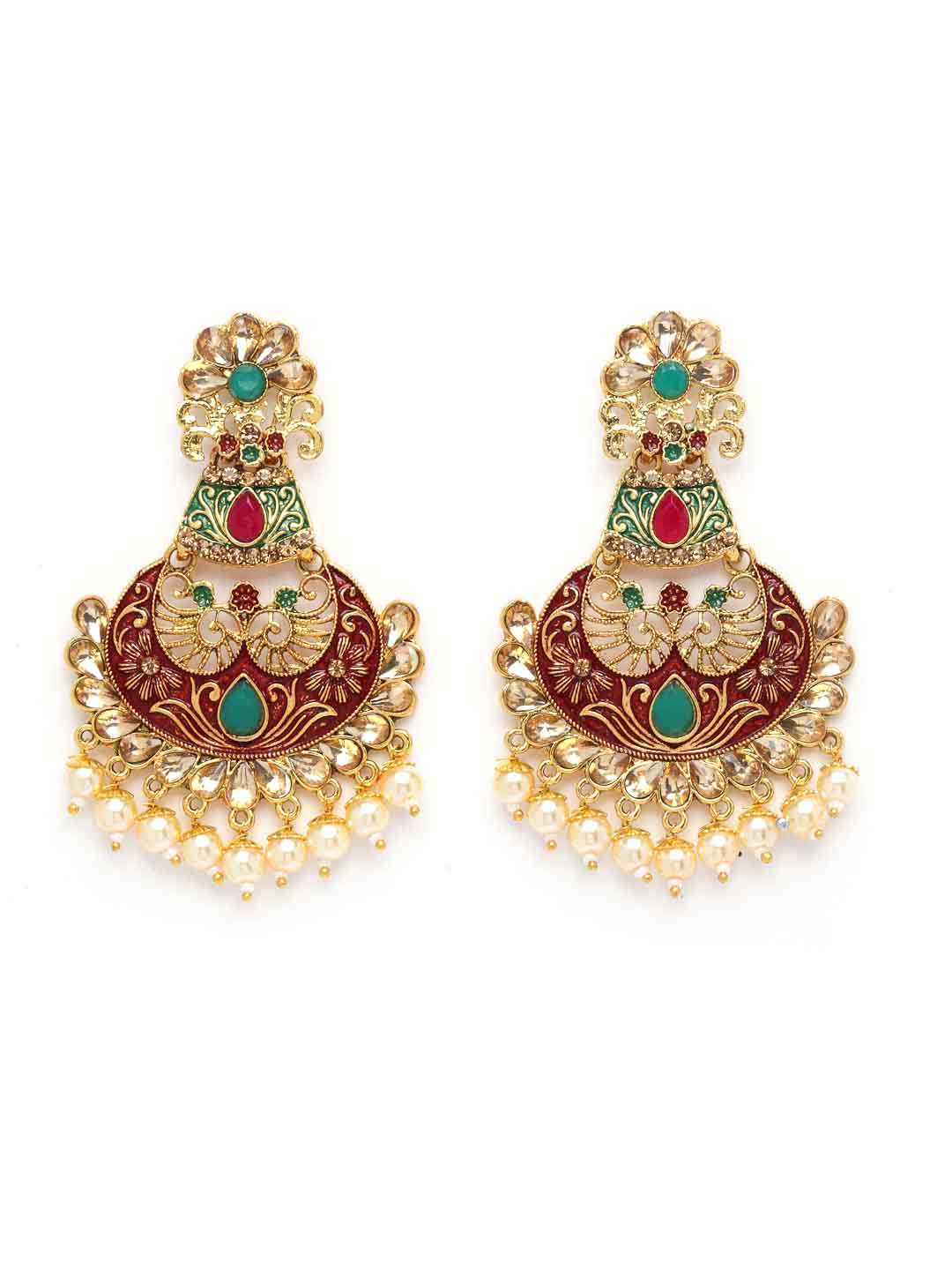 Women Gold-Plated Handcrafted Earrings and Maang Tikka