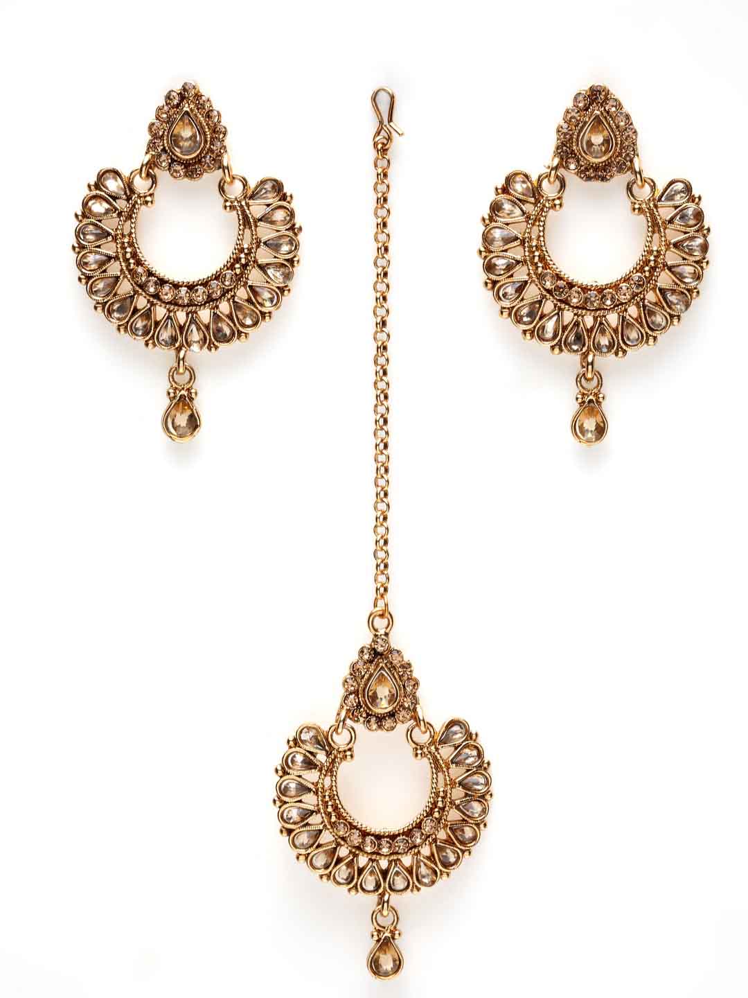 Gold-Plated White Kundan Stone Studded Handcrafted Sustainable Jewellery Set