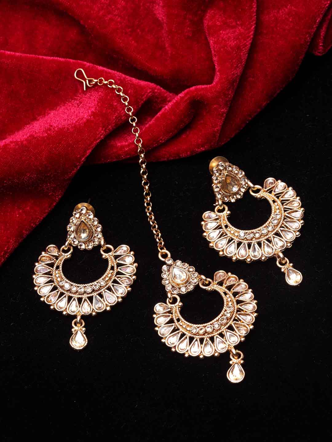 Gold-Plated White Kundan Stone Studded Handcrafted Sustainable Jewellery Set