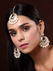 Gold-Plated White Kundan Stone Studded Handcrafted Jewellery Set