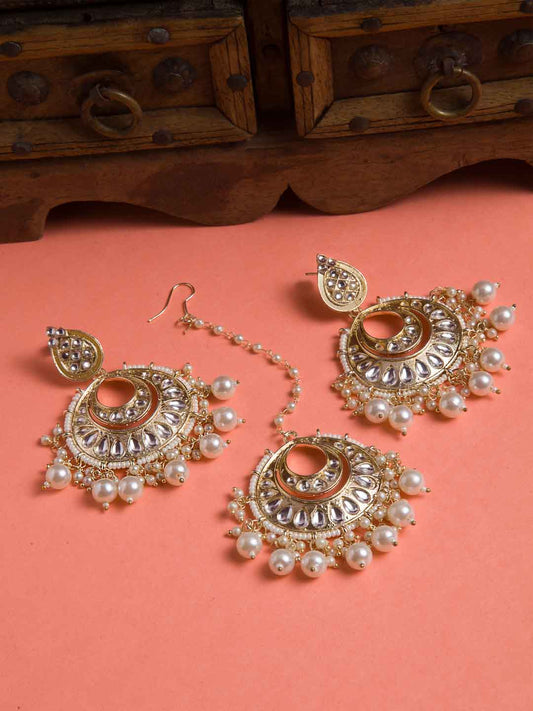 Gold-Plated White Kundan Stone Studded Handcrafted Jewellery Set