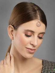 Women Rose Gold Plated White AD Studded Handcrafted Head Jewellery