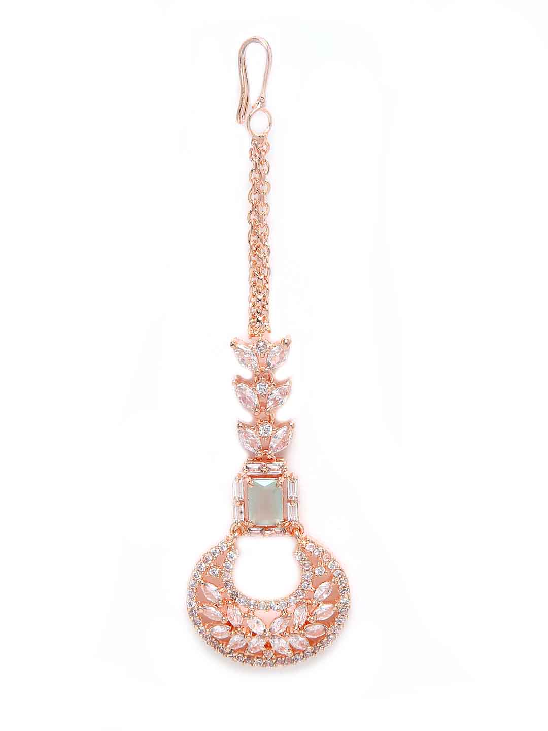 Women Rose Gold Plated White AD Studded Handcrafted Head Jewellery