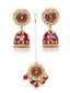 Gold-Toned Red Kundan Meenakari Tikka & Earrings Set