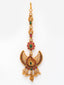 Gold-Plated Red & Green Stone-Studded & Pearl Beaded Maang Tikka