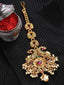 Gold-Plated White & Green Stone-Studded & Pearl Beaded Maang Tikka