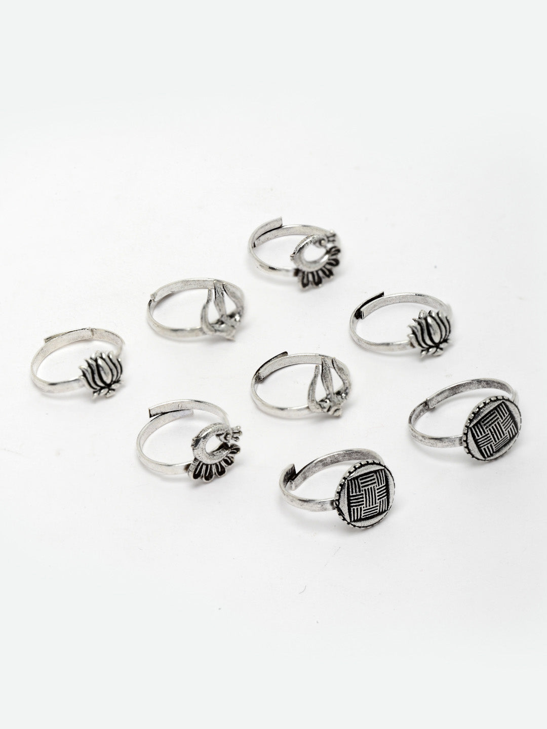 Set of 3 Pair Oxidised Silver Toned Adjustable Toe Rings