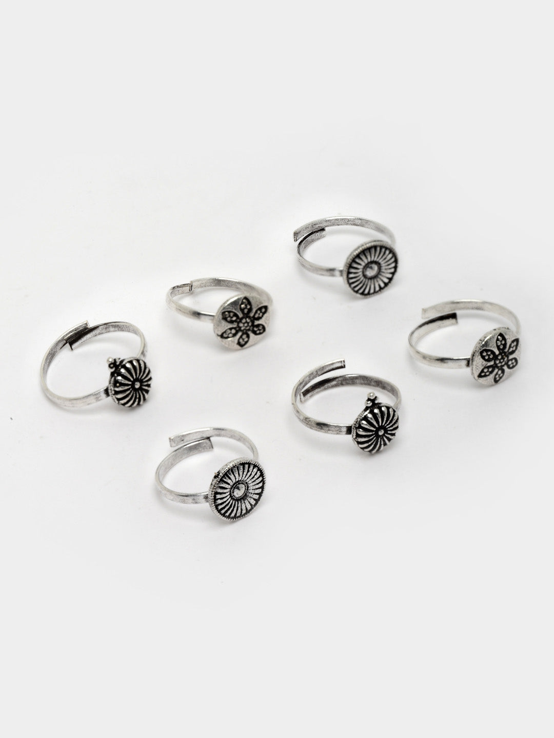 Set of 3 Pair Oxidised Silver Toned Adjustable Toe Rings