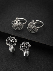 Set Of 2 Oxidised Adjustable Toe Rings